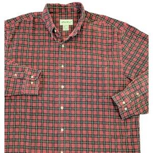 Eddie Bauer Red Plaid Button Down Shirt Men's Large Cotton Long Sleeve